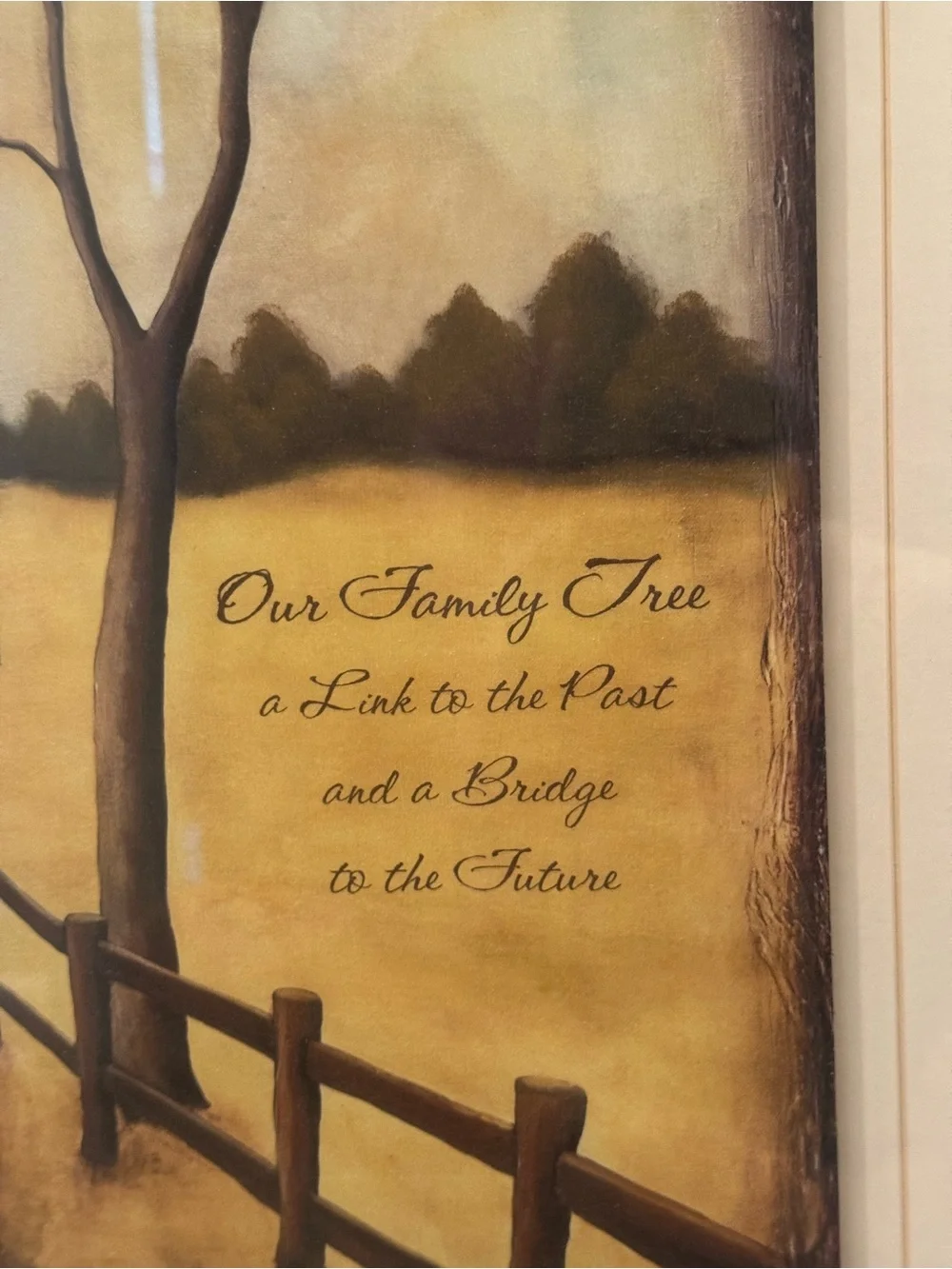 Tree & Fence Framed Wall Art in Brown and Cream